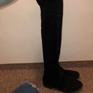 Black suede over the knee flat boots
